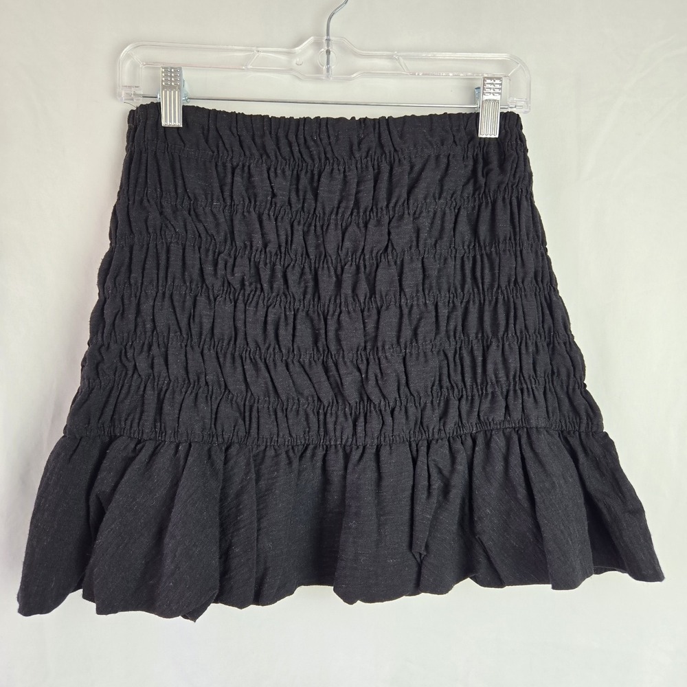 Leith Black Drop Waist Bubble Hem Textured Mini Skirt Womens Small Festival - Picture 2 of 6